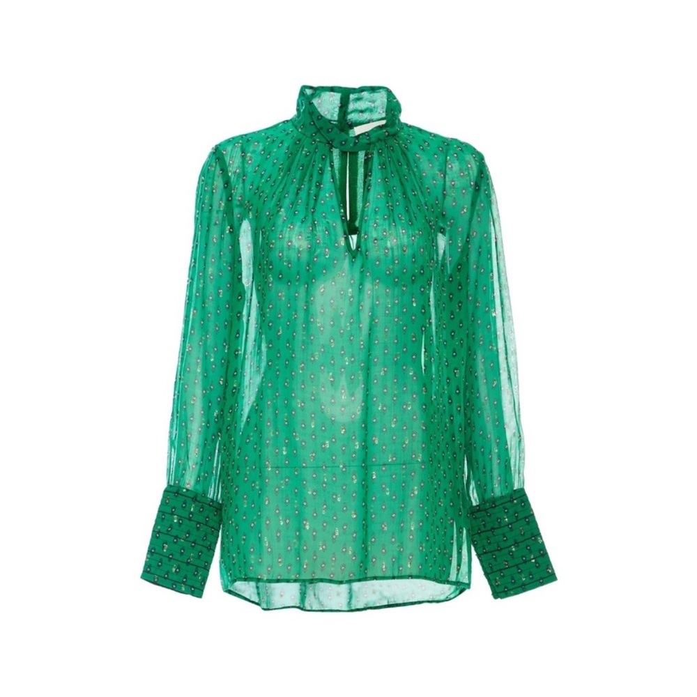 ba&sh Cabri Twisted Neck Green Semi Sheer Top Blouse SZ 0 US 4 - Picture 2 of 10